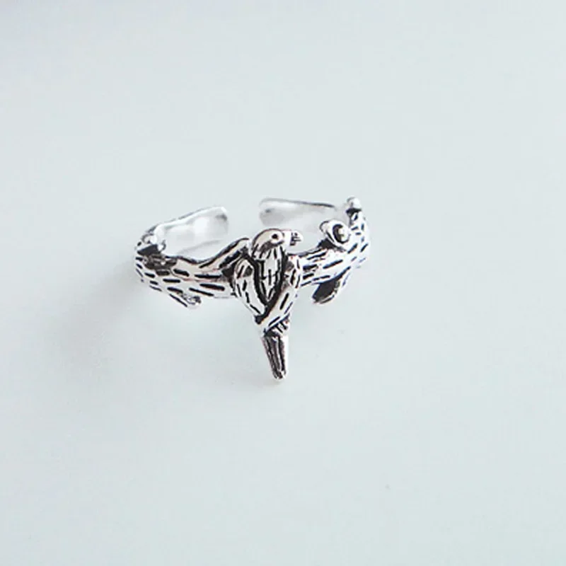 new listing 925 Tibetan silver branches birds retro opening ring Chinese style fashion cute tide flow high quality