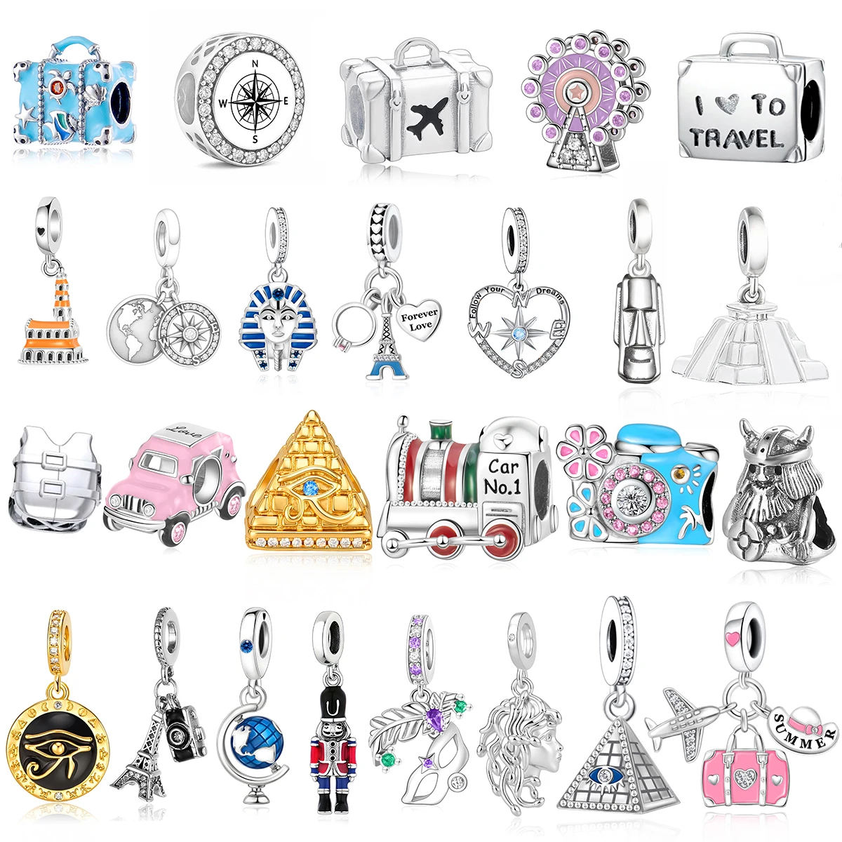 Fit Pandora2027 Fashion Design Luggage Car Travel Series Bead Pendant DIY Bracelet Necklace Eco friendly Copper Material