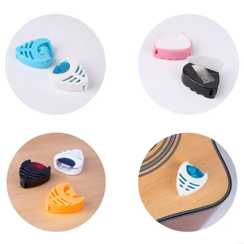  6Pcs Plastic Stick-on Guitar Pick Case Guitar Pick Holders with Adhesive Back and Spring Convenient Picks Placement