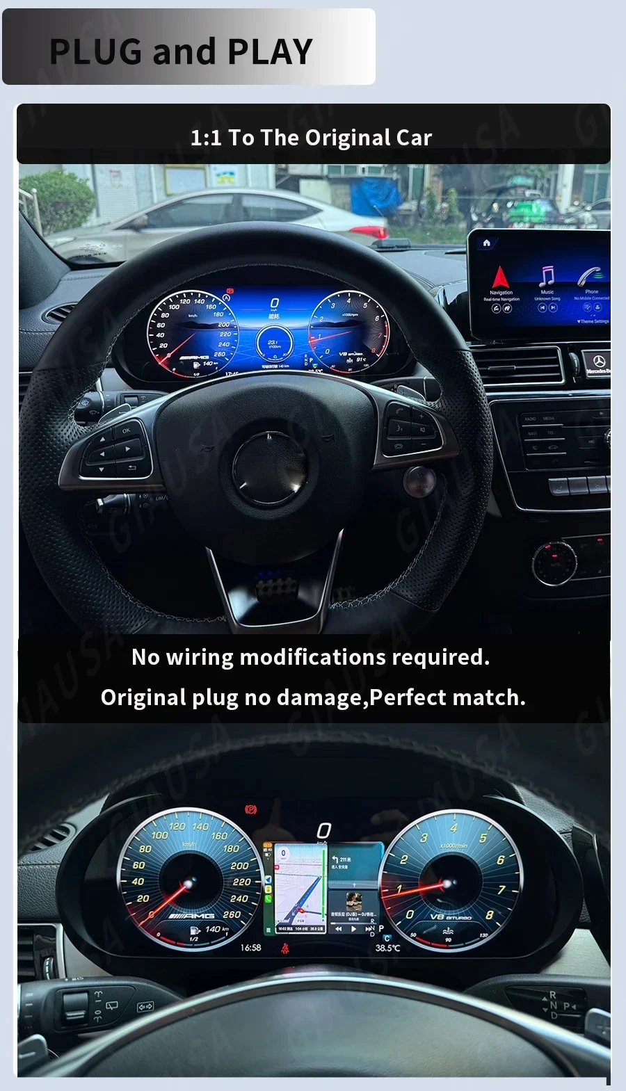 12.3 inch For Mercedes Benz ML GL GLE GLS W166 X166 2012-19 Wireless Carplay LCD Dashboard Panel Auto Car Speedometer Instrument