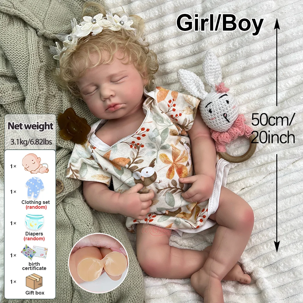 Authentic 20-Inch Full Solid Silicone Reborn Baby Doll Open Mouth with Pacifier Sleeping Design Soft Toy for Education Newborn