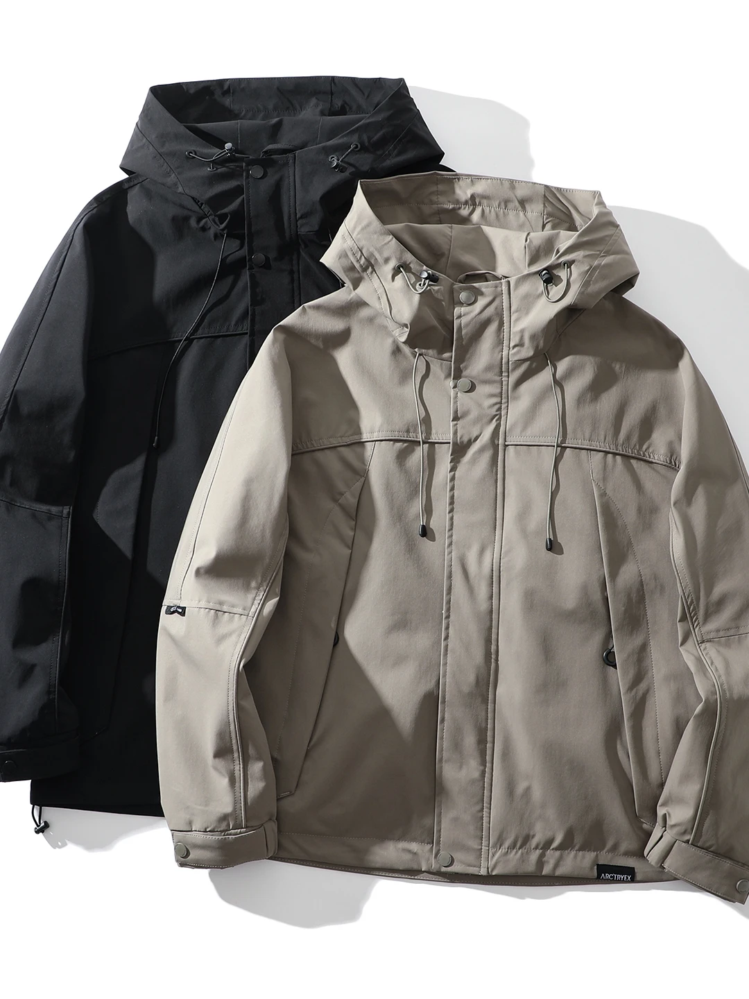 

Waterproof Windproof 3D Tailored Polyester Nylon Cosite Fiber Outdoor Hooded Men's Jaet with kets Functional Sle