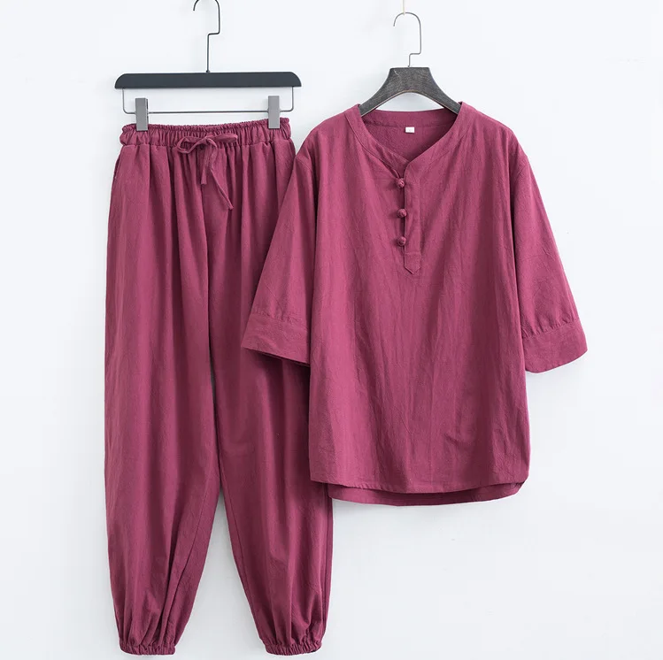 Baumwoll-Leinen-Kleidungsset im Zen-Stil für Männer und Frauen, lässig, bequem, atmungsaktiv, Sommermode, traditionell chinesisch – Detail 16