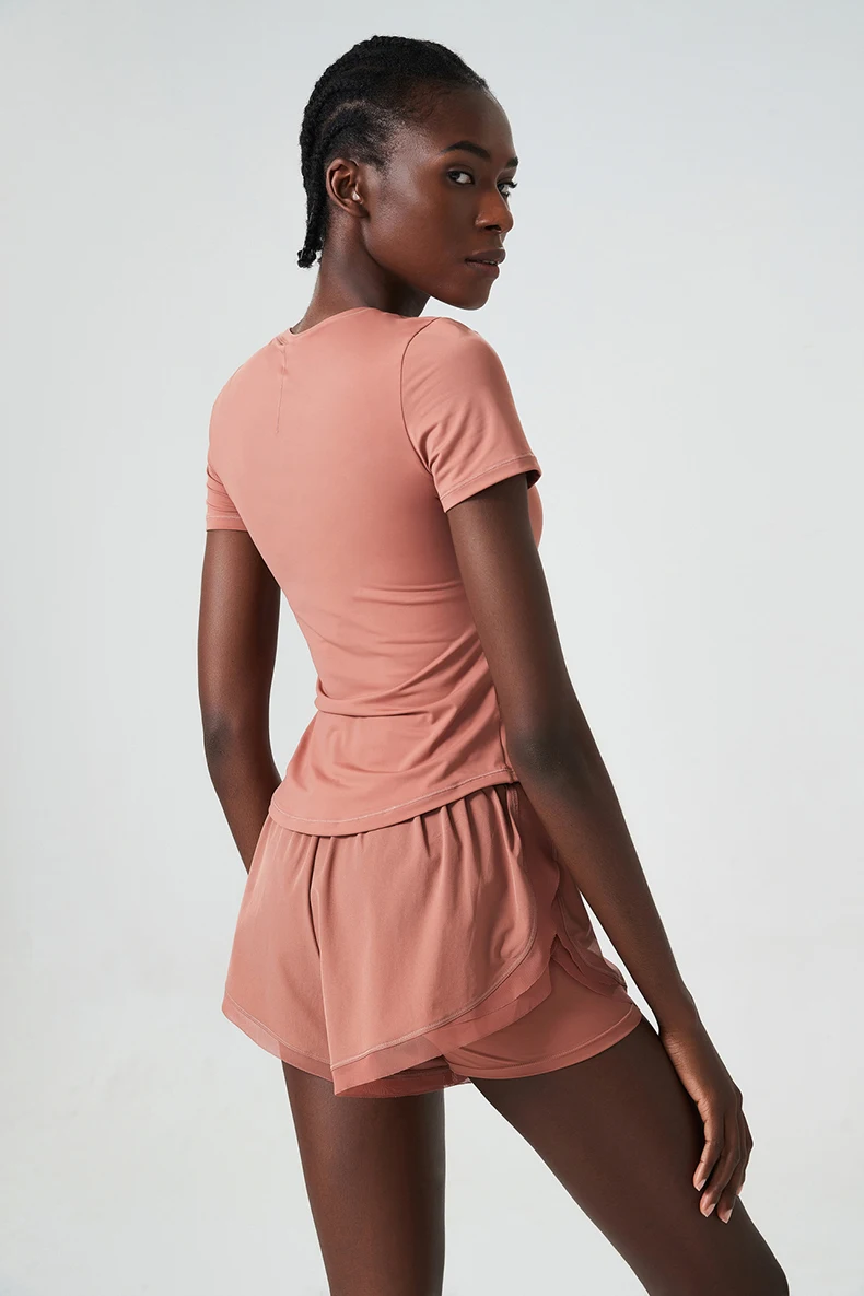 Frauen Zwei Stücke Fitness Yoga Set Sommer Einfarbig Kurze Sportswear Atmungsaktiv Schnell Trocknend Laufen Outdoor Anzug Turnhalle Kleidung – Detail 18