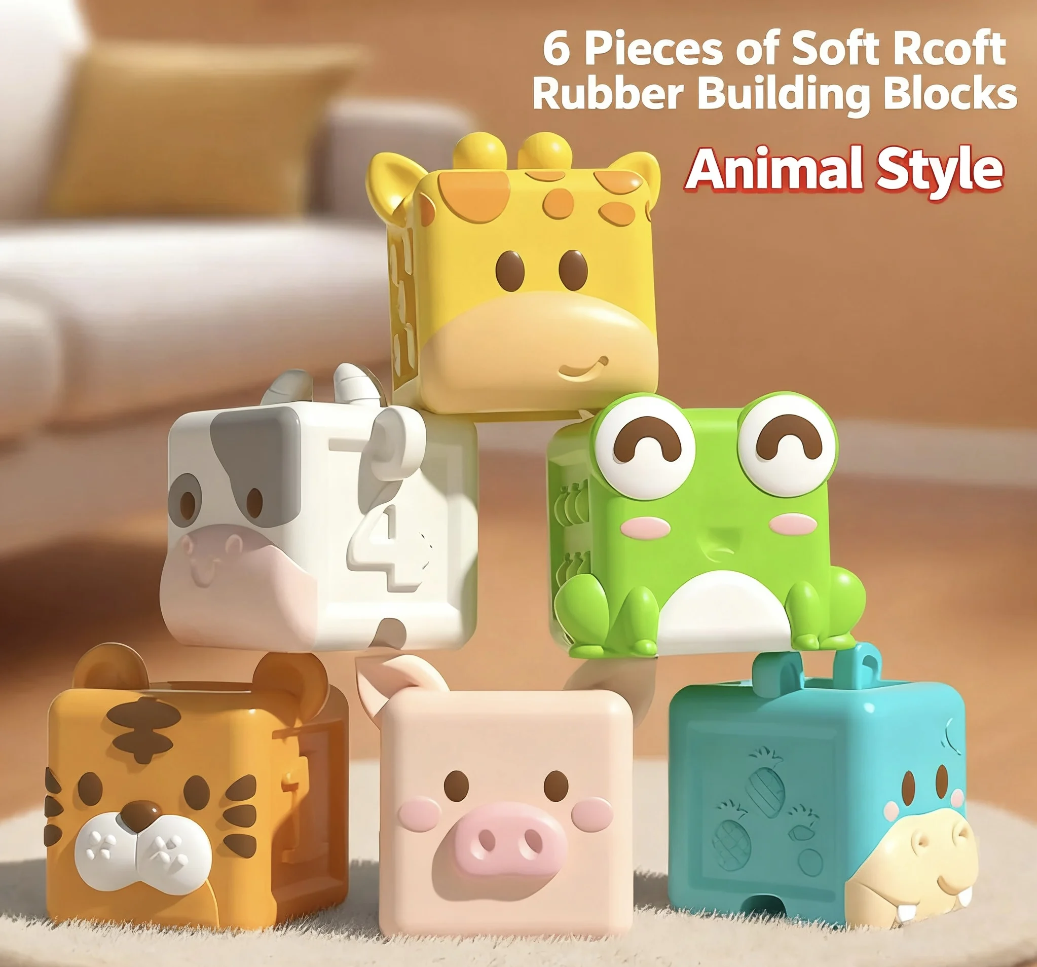 Soft Rubber Building Blocks Baby Toys for 0-1 Year Old 3-Month-Old Infants 6-12 Months Grasping Stacking Educational Playset