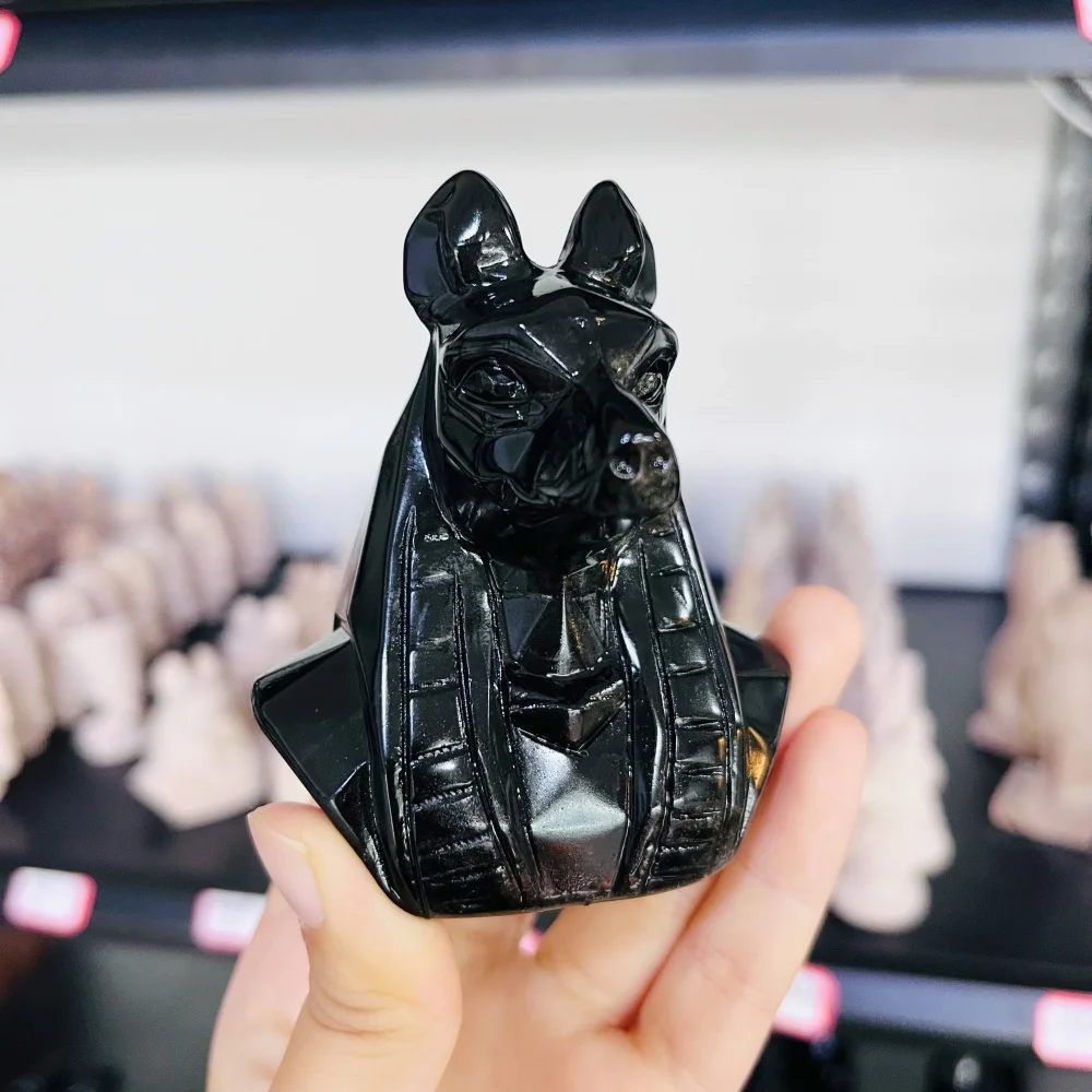 Natural Quartz Obsidian Anubis Carving Feng Shui Healing Home Decor Lucky Gift Fashion Feng Shui Decoration