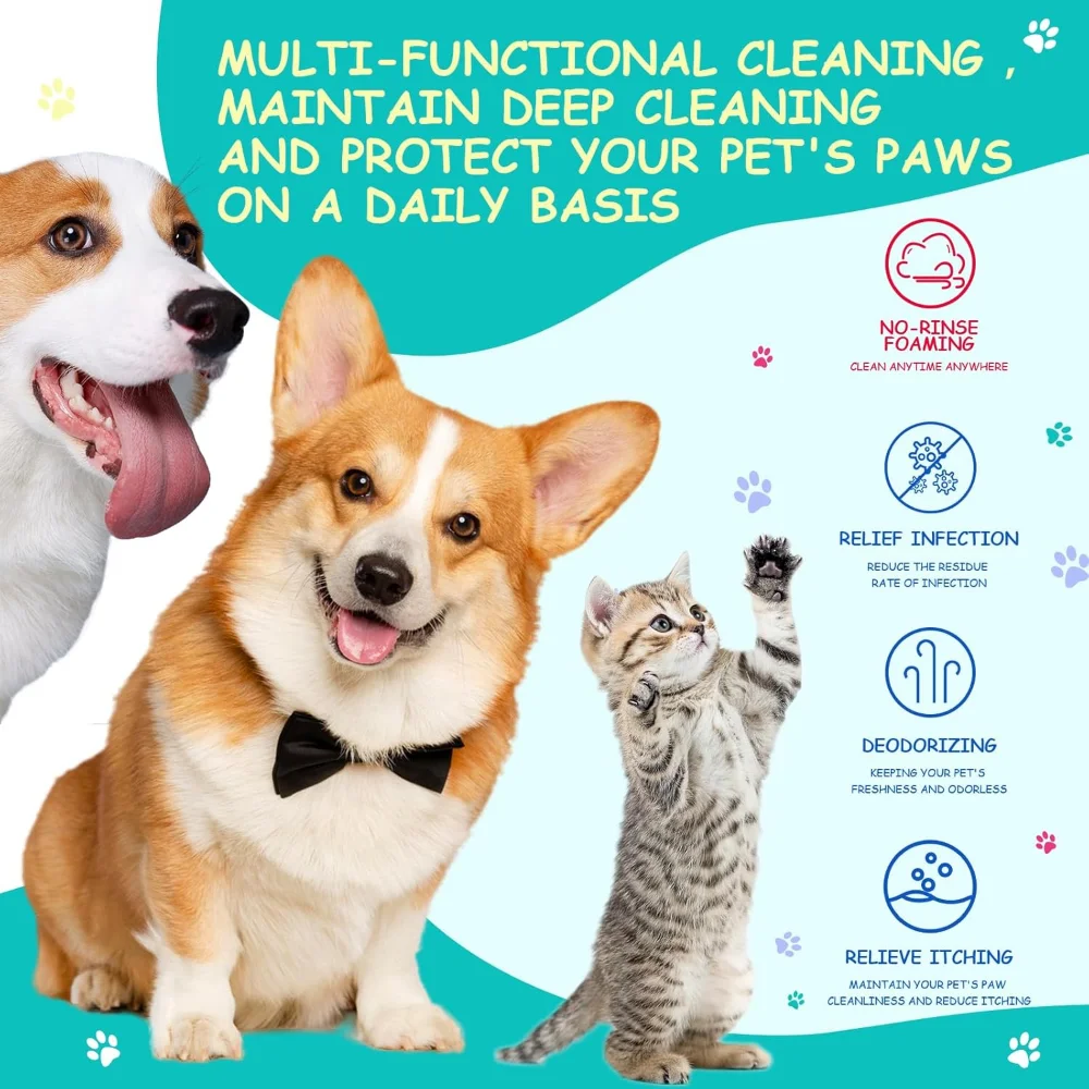 Paw Cleaner for Dogs & Cats – No-Rinse Foaming Cleanser with Cucumber Extract, Plant-Based Formula, Removes Stains & Odors
