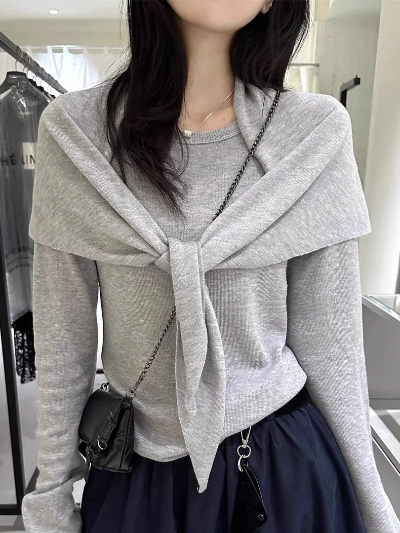 

Нежный вязаный свитер с длинными рукавами и комплект из двух предметов для женщин, свободный крой, осенняя новинка Dongda Gate 2025