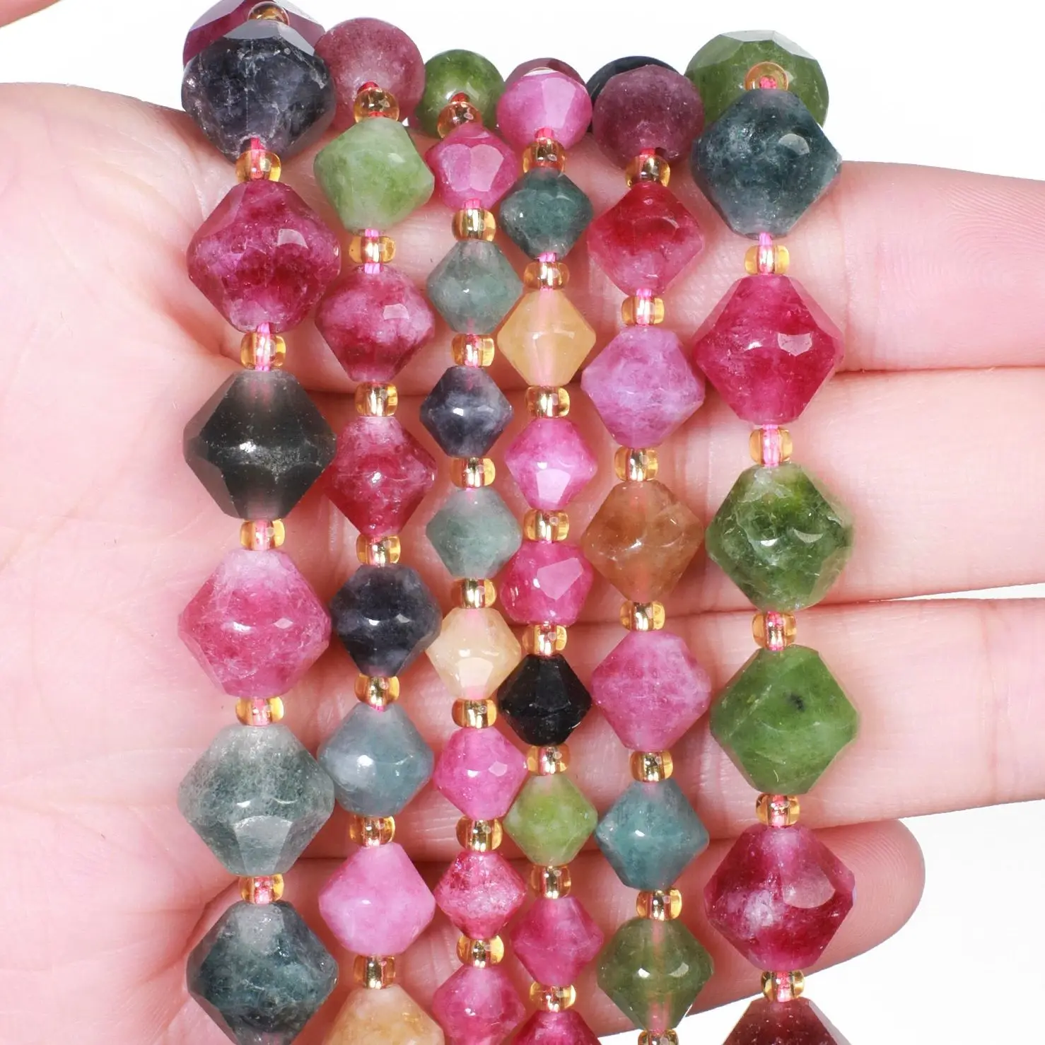 

6mm 8mm10mm Natural Bipyramid Bicone Tourmaline Stone Beads diy Assorted Bracelet Necklace Beading for Jewelry Making Charms