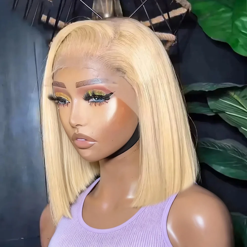 

Блонд парик 613 13x6 HD Lace, прямой короткий парик-боб, из натуральных волос, плотность 250, парик с кружевной передней частью, цвет блонд 613