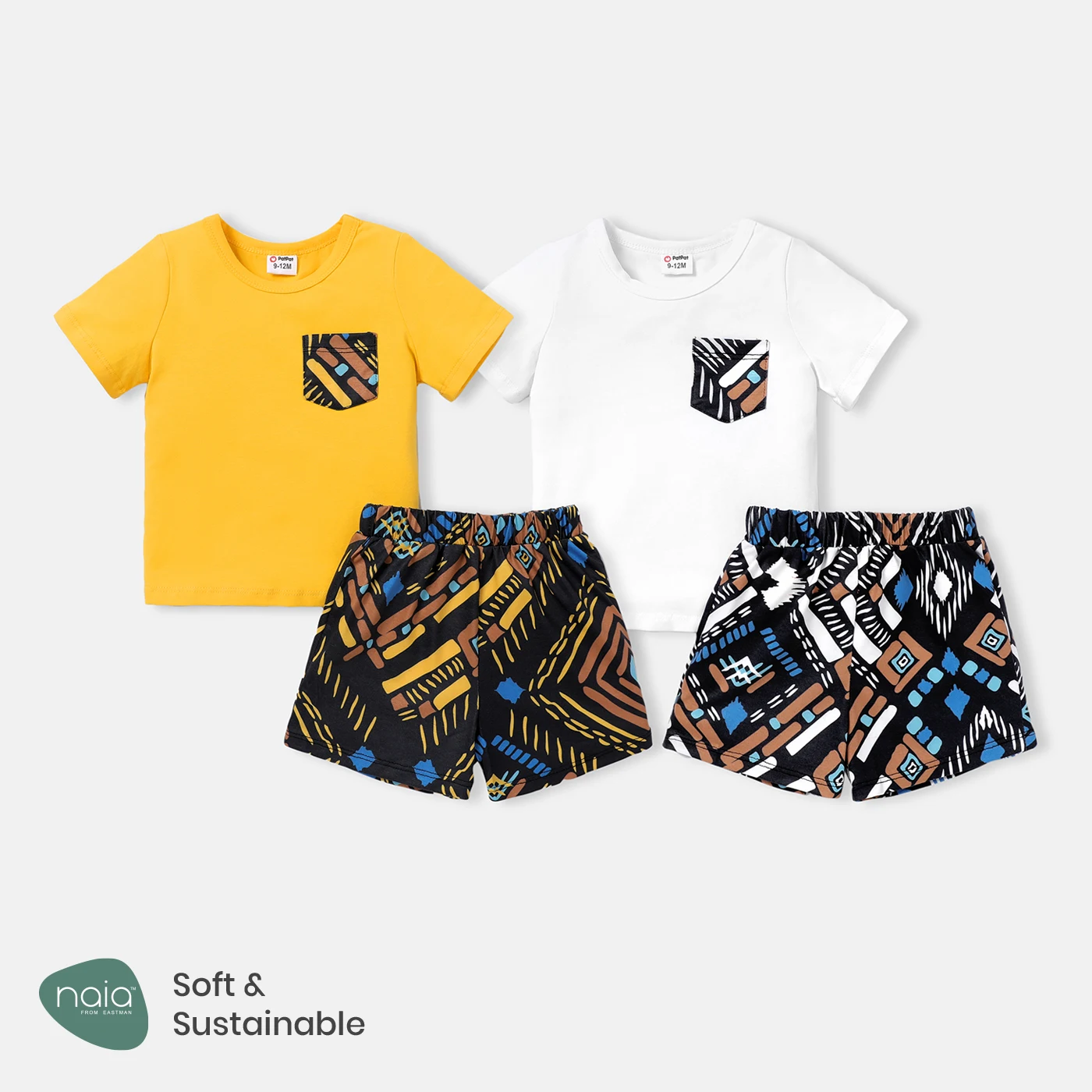 

PatPat 2pcs Baby Boy Cotton Short-sleeve Tee and Geo Print Naia™ Shorts Set