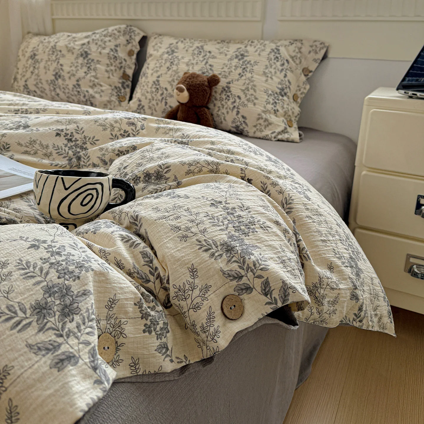 Bettwäsche-Set mit Blumenmuster, Leinen, Vintage-Bettbezug-Set mit Kissenbezügen, Bettlaken, Einzelbett, Doppelbett, Queen-Size-Bett, Schlafzimmer-Dekoration, Geschenke – Detail 9