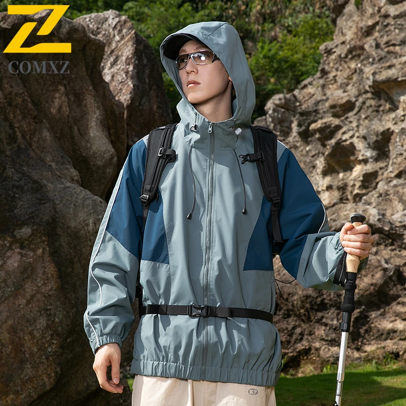

2025 New Retro Unisex Jacket Men Fashion Street Oversized Waterproof Coat for Colorblock Autumn Korean Men's Hooded Windbreaker