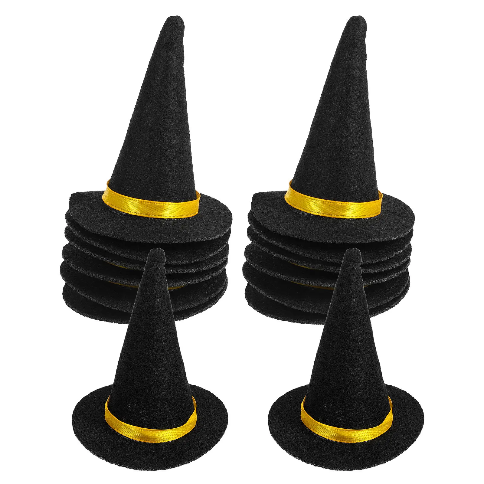 14Pcs Mini Wizard Hats Black Felt Mini Top Hats for Halloween Wine Bottle Toppers Dollhouse Miniatures Craft Supplies Party
