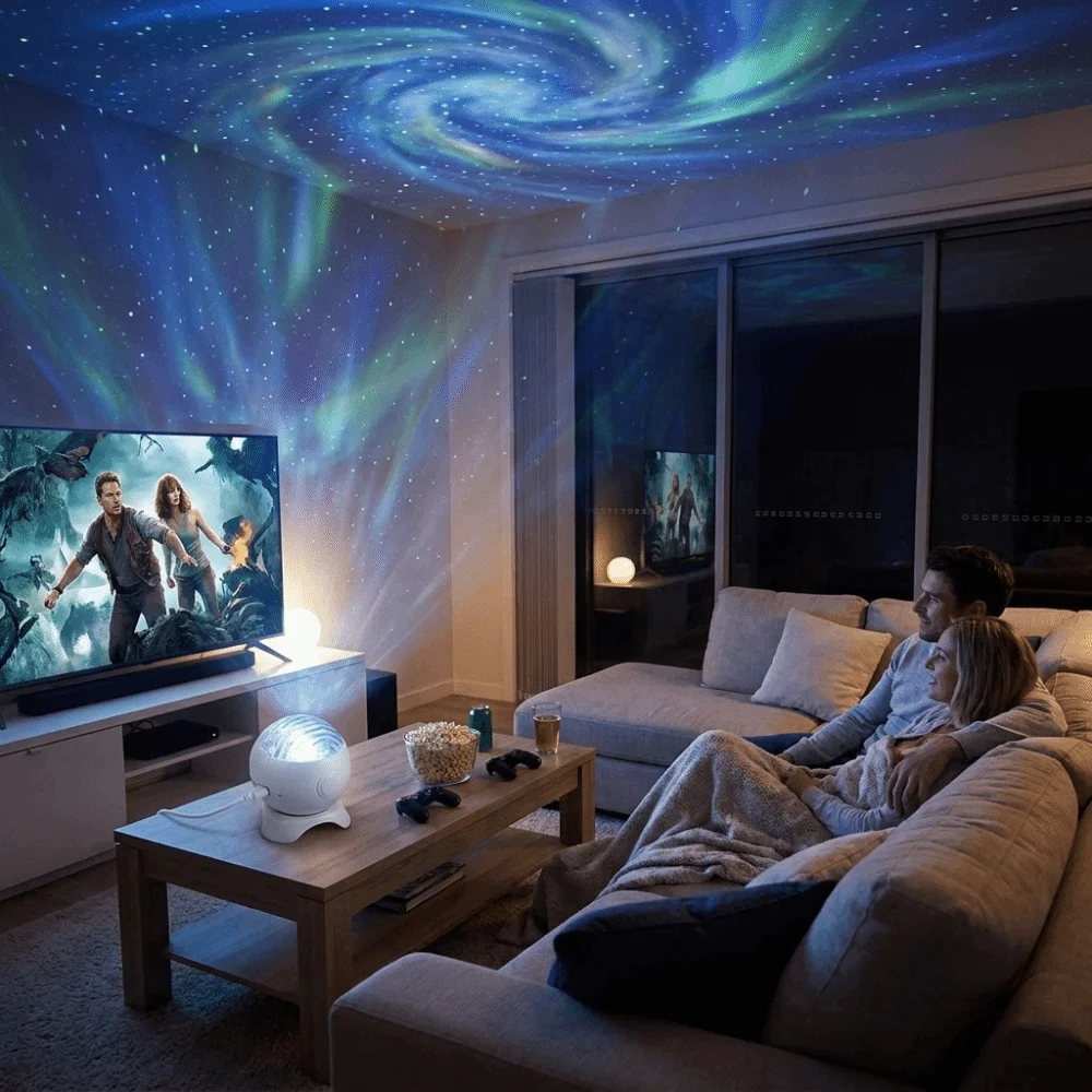 Bluetooth Speaker Star Projector Light 360 Rotatable RGB Northern Light Aurora Light Planet Patterns Remote Control Night Lamp