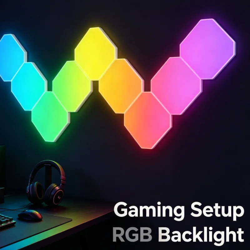 RGB Hexagon Wall Light Modular Touch Control Color Changing LED Panel Lamp For Gaming Room Bedroom Home Decoration