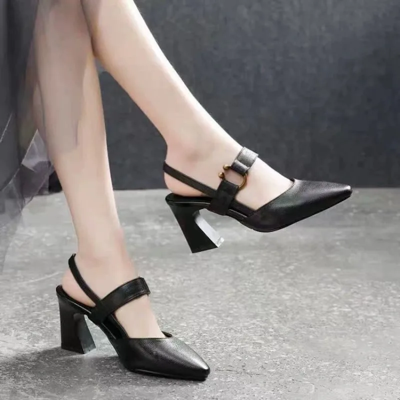 

Women's Sandals 2026 New Slingback Pumps Soft Leather Chunky Heels Plus Size 42 Casual Party Dress Heels Elegant Daily Footwear