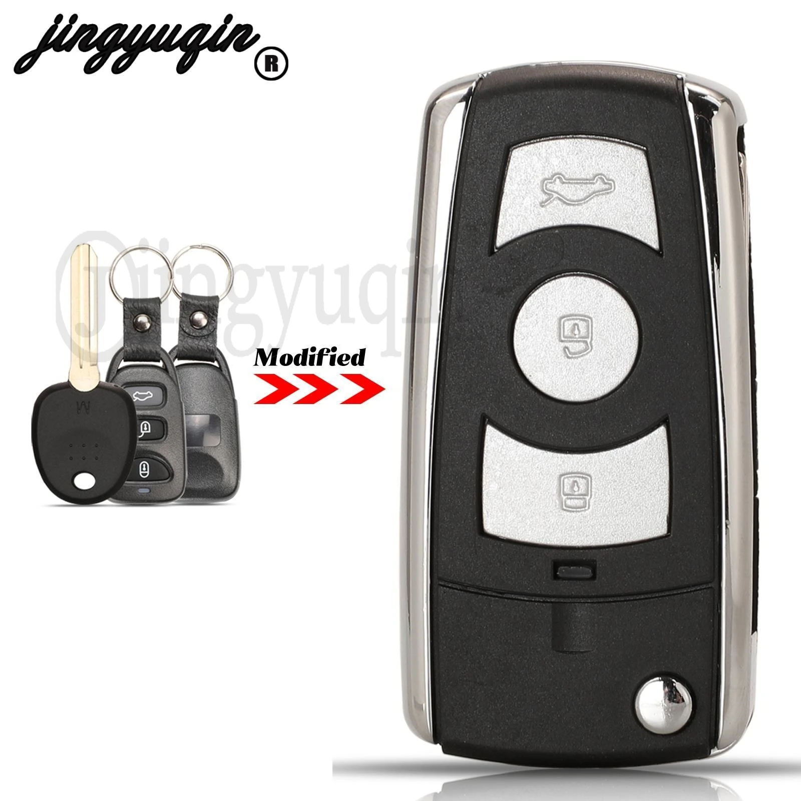 

jingyuqin Modified 3 Buttons For Hyundai Coupe Tucson Elantra Accent Santa Fe i10 Fob Flip Remote Car Key Shell Case