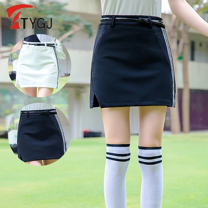 

TTYGJ Women Anti-light Golf Skirt Ladies High Elastic Split Culottes Girls Breathable Pencil Pantskirts Smooth Zipper Golf Skort