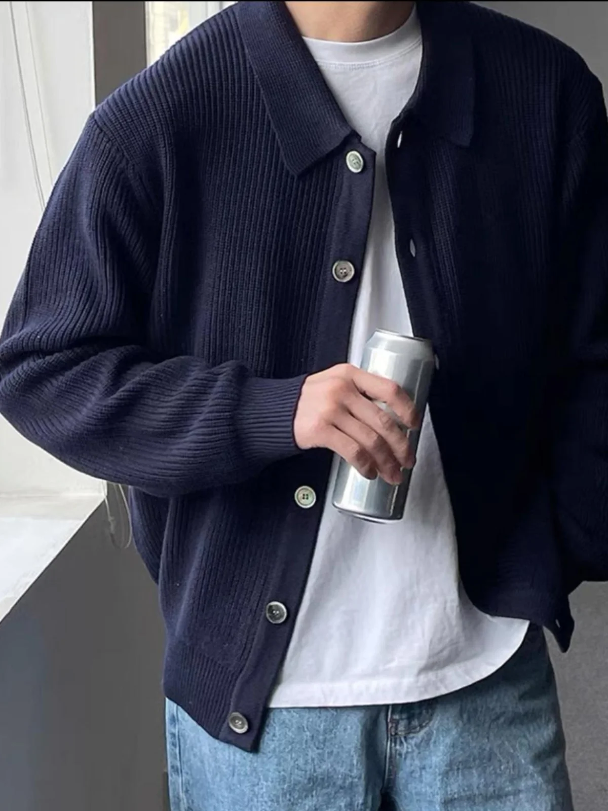 

Модный цветной кардиган-свитер для мужчин, весна-осень, длинный вязаный жакет, молодежный повседневный стиль