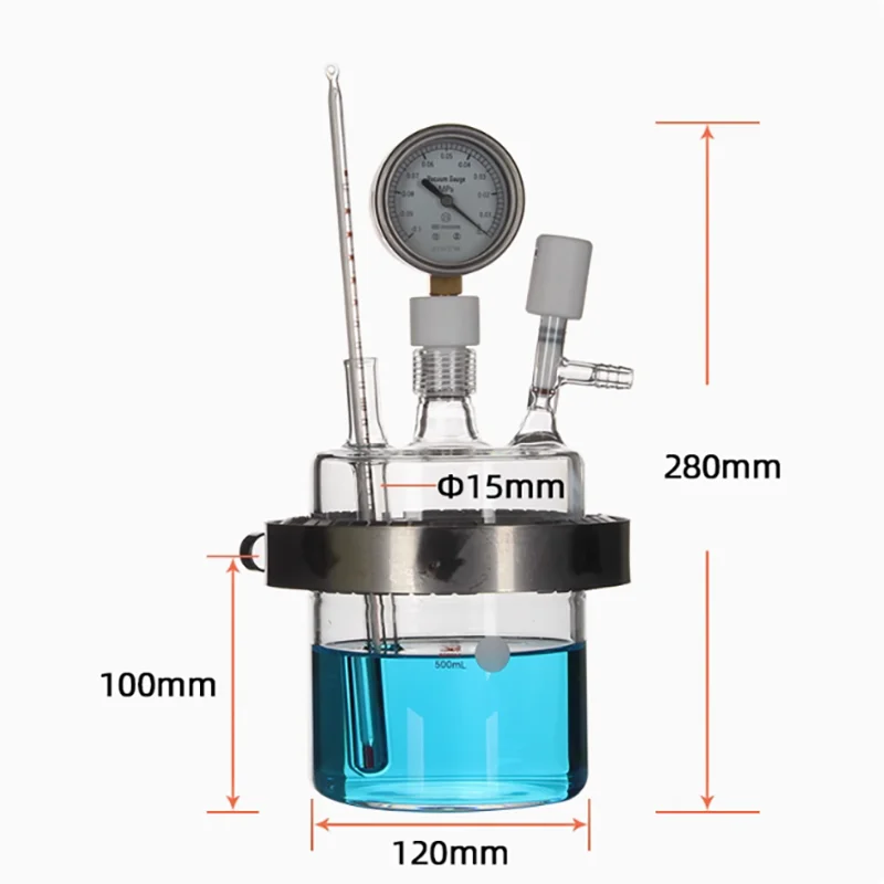 500ml Vacuum flask thick-walled open reaction bottle pressure resistant flask vacuum exhaust with pressure gauge