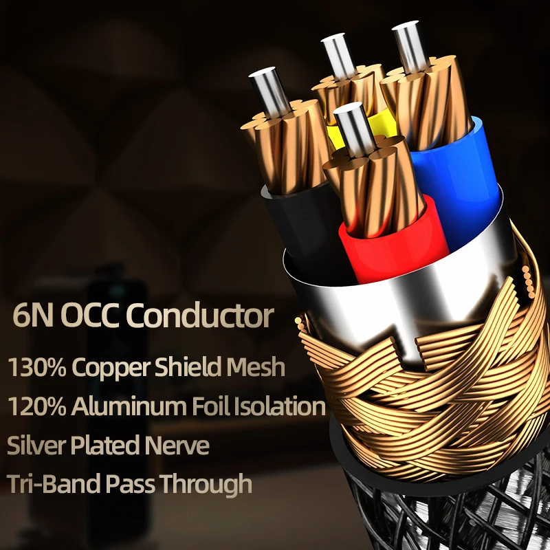 Cavo HiFi da 6,35 mm a 2RCA OCC e argento placcato 1/4 pollici 6,35 TRS Spina stereo a 2RCA maschio Cavo audio amplificatore professionale