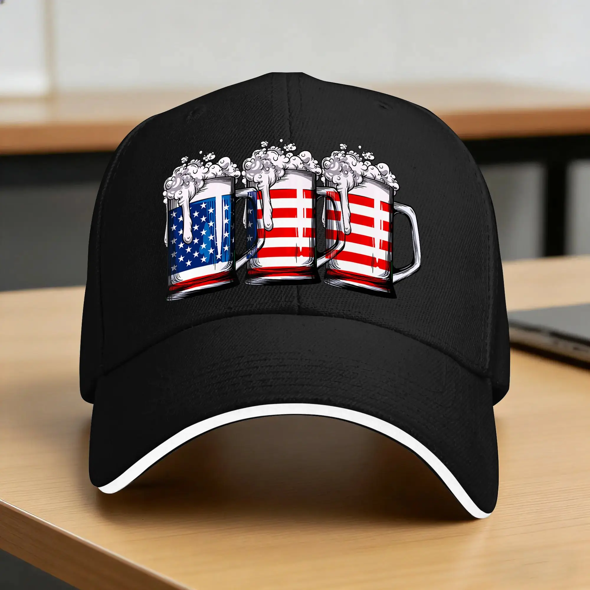 Summer Beer American Flag 4th of July Sandwich Cap Street Style Custom Logo Sun Trucker Hat Men Women Sun-Proof Baseball Caps