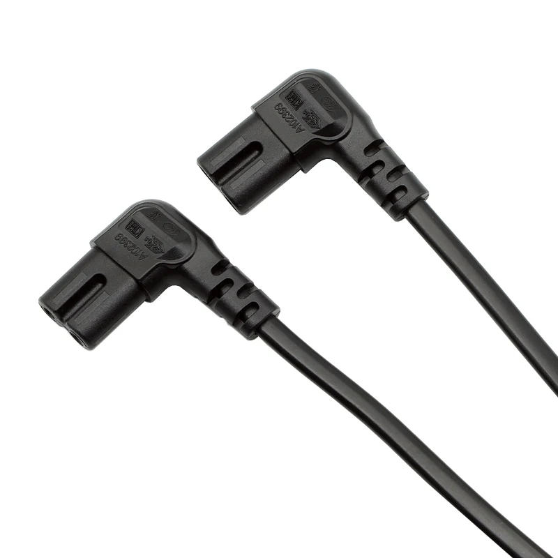1PCS IEC 320 C8 Male to Dual C7 Right Angle Female Y Split Power Cable, IEC 2Pin Figure 8 Male to 2 Female Cord 45CM