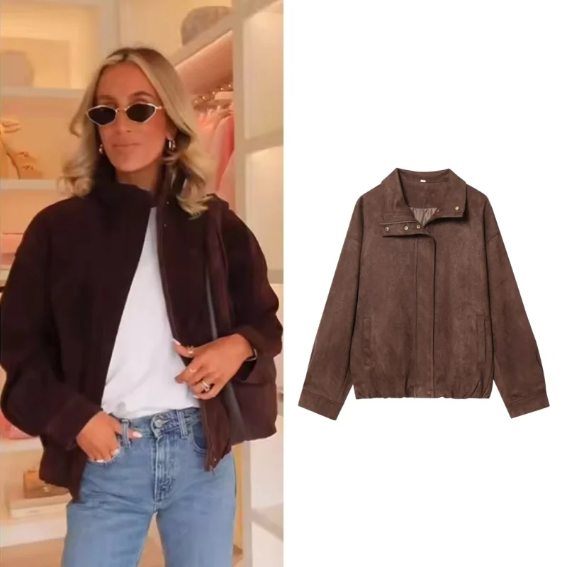 

Tidalyf 2025 Новая модная куртка с отложным воротником и длинными рукавами, карманами на молнии, верхняя одежда, элегантный шик для женщин, осенью и зимой