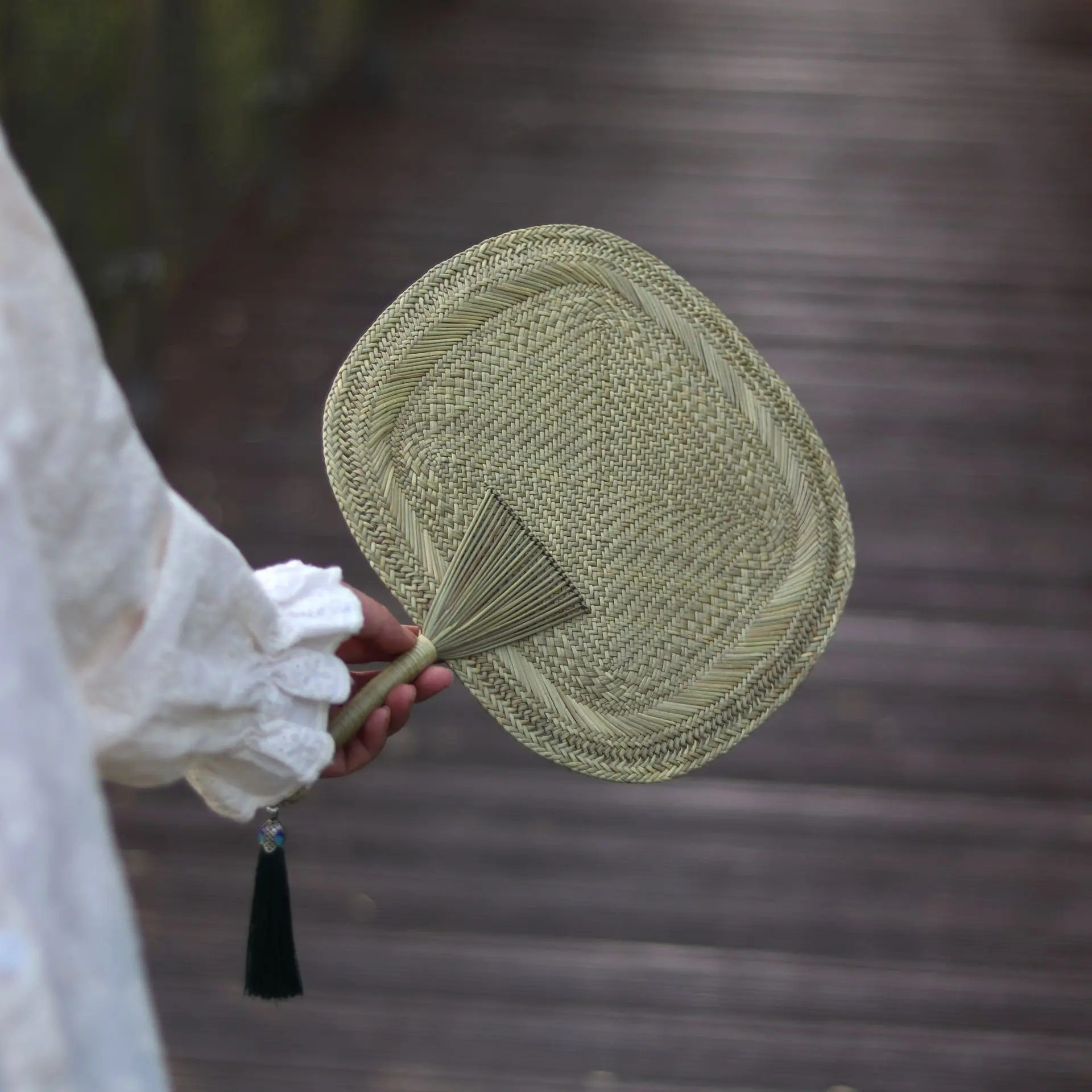 HeMu Pufan Handmade Grass Fan Hanfu Ancient Style Hand Shake Cooling Baby Mosquito Repellent Fan Grass Woven Tassel Fan