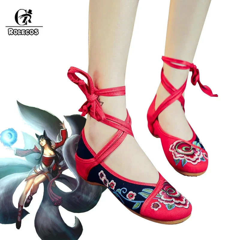 

ROLECOS Game LOL Cosplay Shoes Ahri Cosplay Shoes the Nine-Tailed Fox Embroidery Women Retro Chinese Tranditional Dancing Shoes