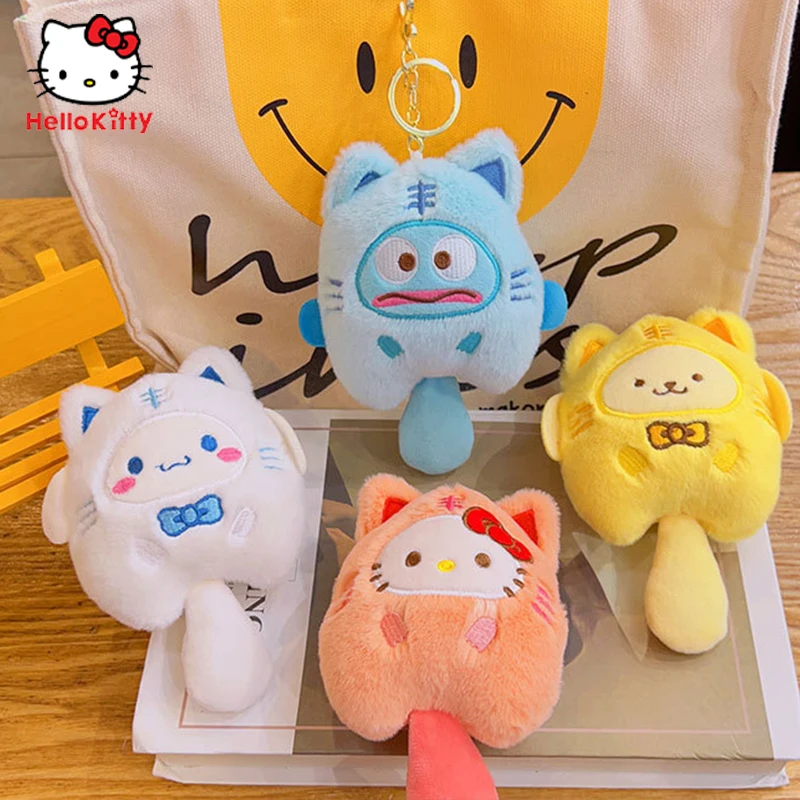 Sanrio Hello Kitty Plush Keychain Kuromi Melody Cinnamoroll Pochacco Cute Keyring Bag Decor Kids Backpack Decor Kawaii Girl Gift