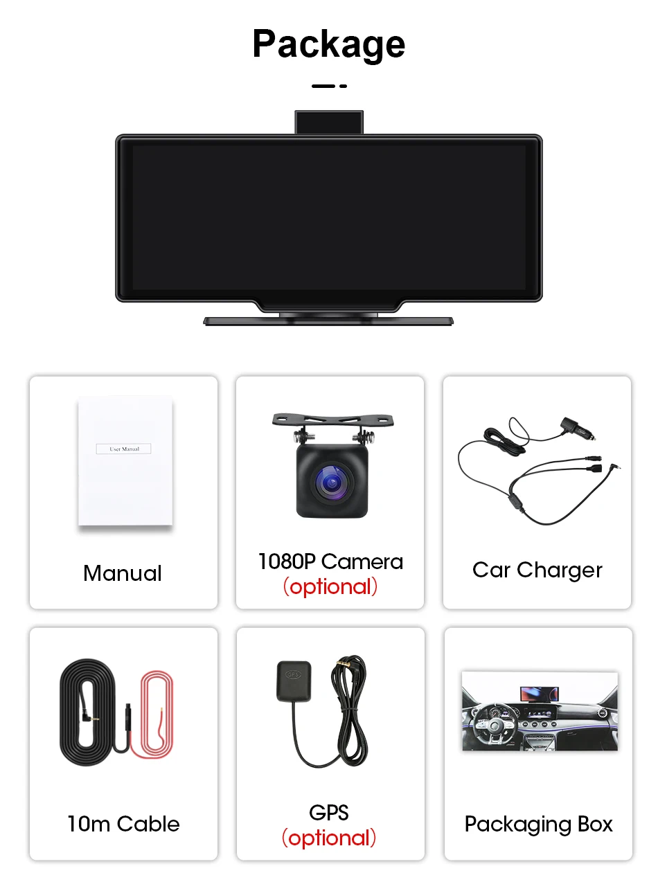 7/10,26 Zoll kabelloser Carplay-Bildschirm für Auto, 5G Wifi Dash Cam 4K Auto DVR, Android Auto Dual Lens GPS-Navigation Videorecorder, FM AUX – Detail 24