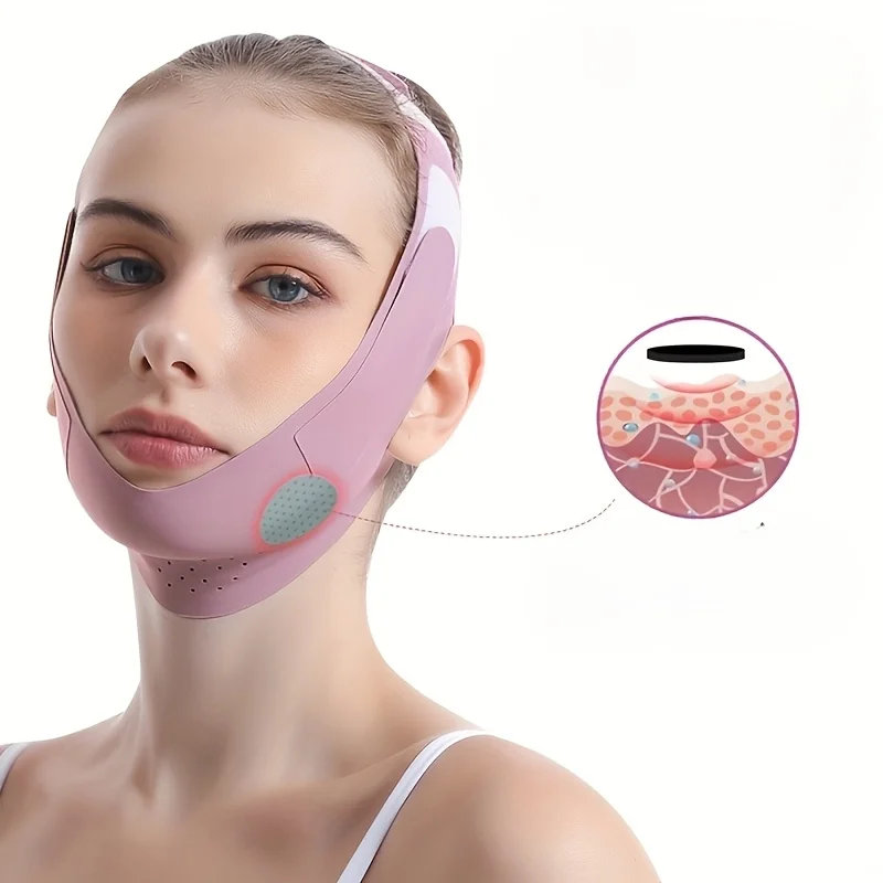 

Одна многоразовая V-образная подъемная маска для лица, розовая повязка для лица, используемая для подтяжки лица и предотвращения провисания лица, инструмент для похудения.
