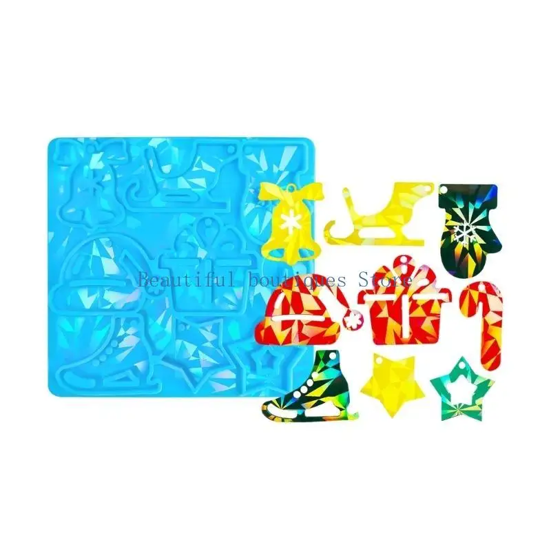 U4LF Holographic Silicone Mold Sled Skates Resin Mold for Christmas Tree Hat Pendant Rainbow Effect Earring Resin Molds Craft