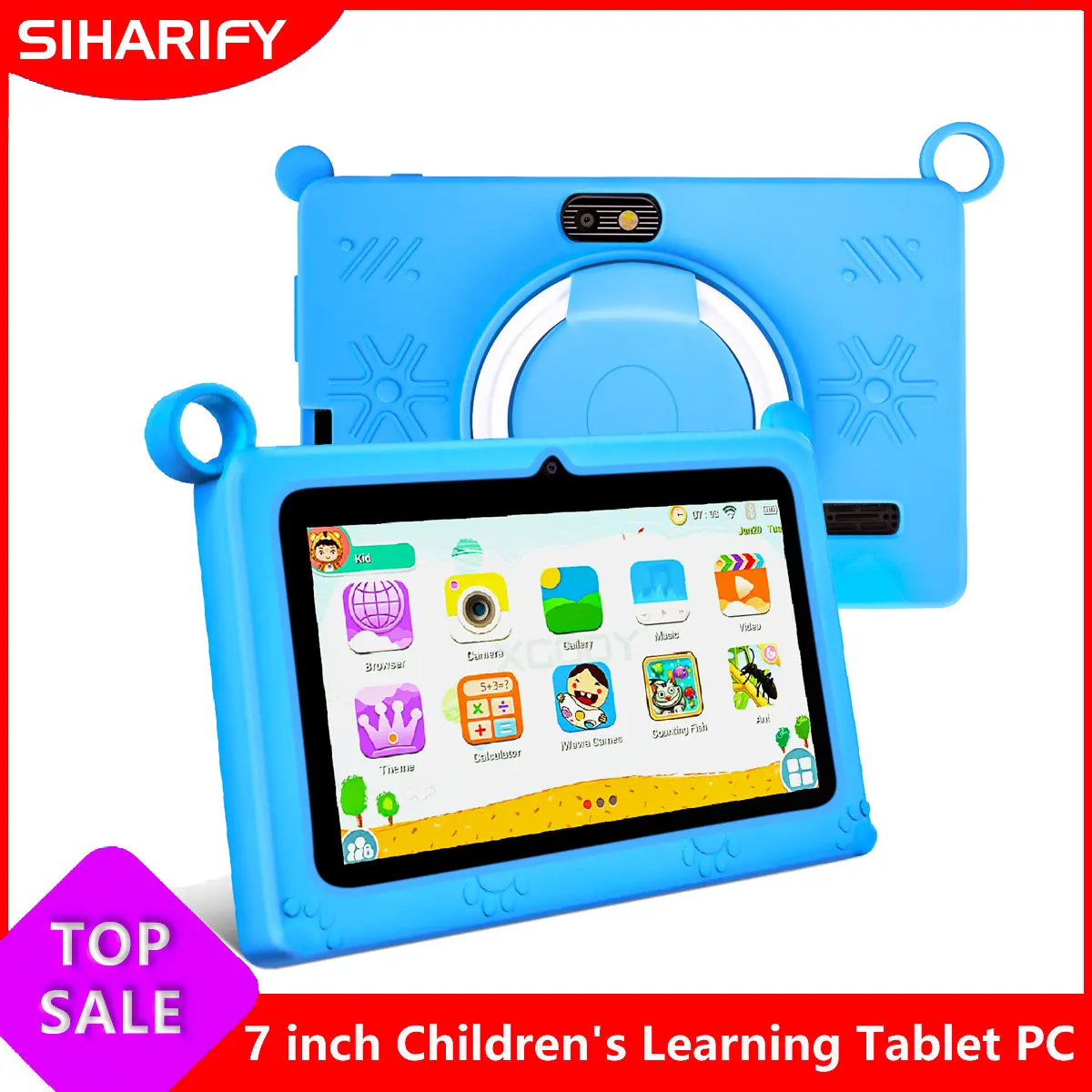 Learning Kids Tablets Android, 7 ", Quad-Core, 2GB + 32GB, WiFi, Bluetooth 4.2, Software Educacional Instalado com Case Kids-Proof