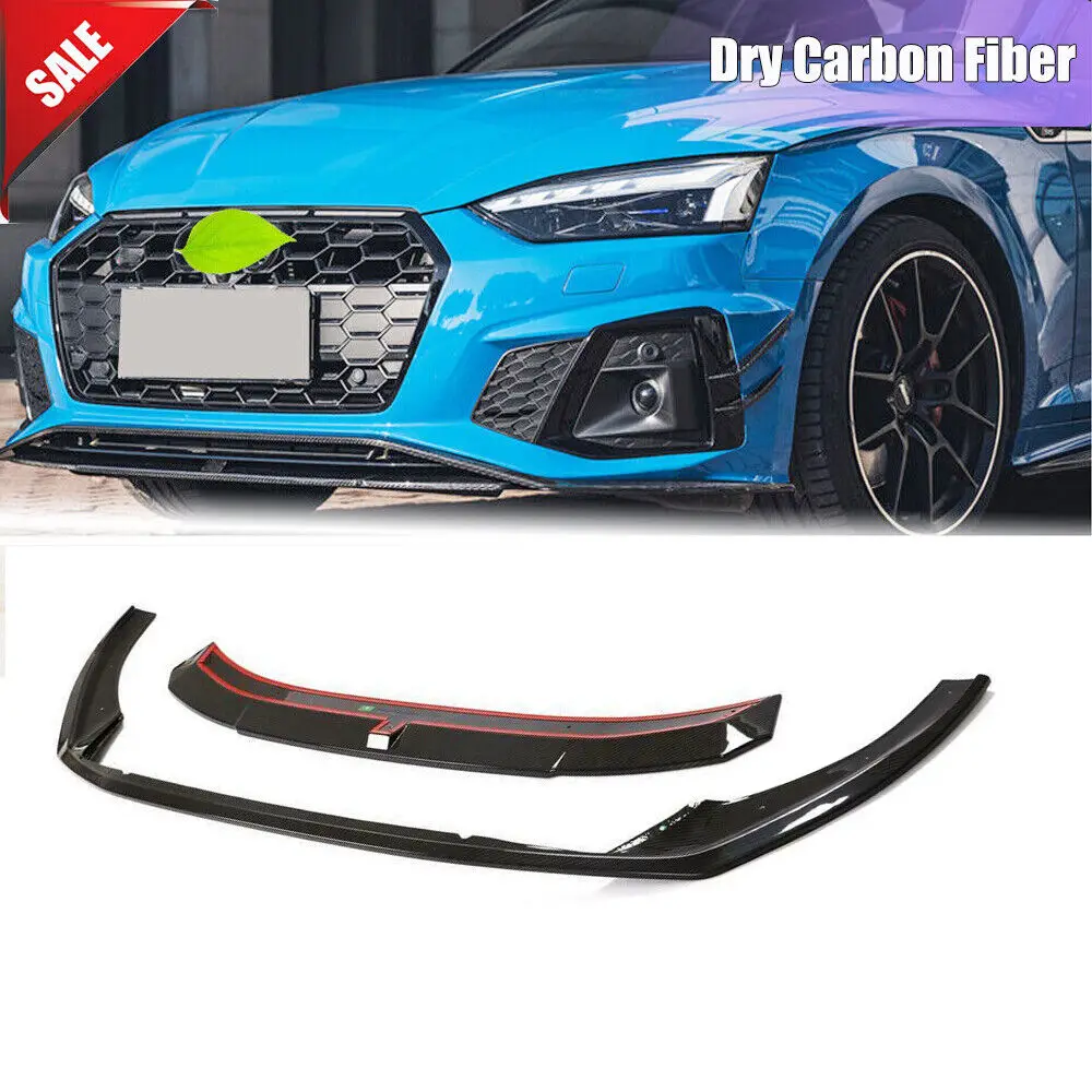 Product Customization Prepreg Dry Carbon Fiber Front Bumper Lip Splitter forAudi A5 S LINE S5 B9 2020 2021 Carbon Black