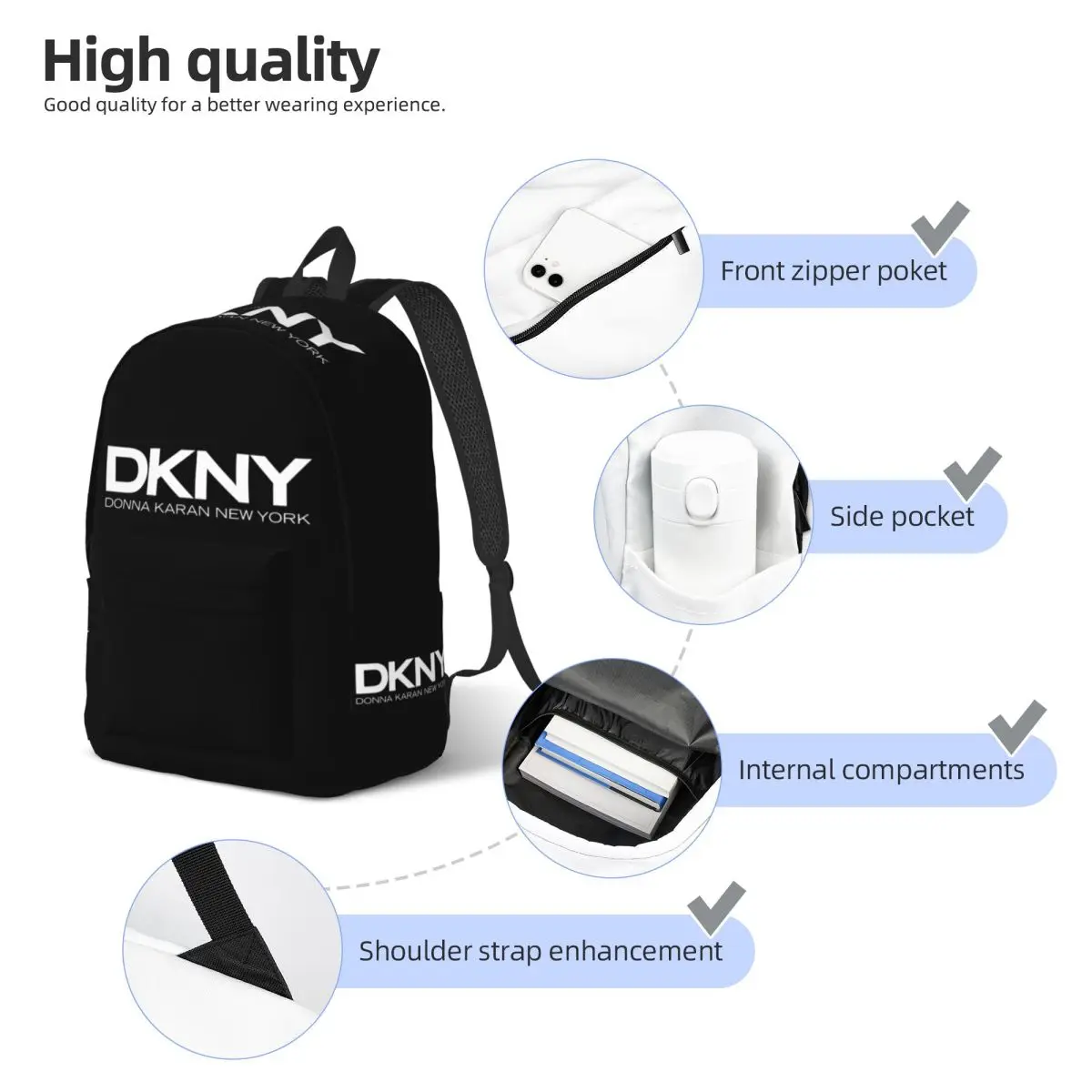 DKNYs Backpack for Men Women Cool High School Work Daypack Laptop Computer Canvas Bags Sports