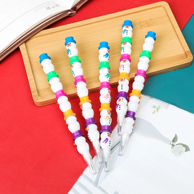 5Pcs Snowman Pencil Removable Stacking Pencils Students Stationery Children's Writing Tools DIY Multifunctional Assembly Pencil