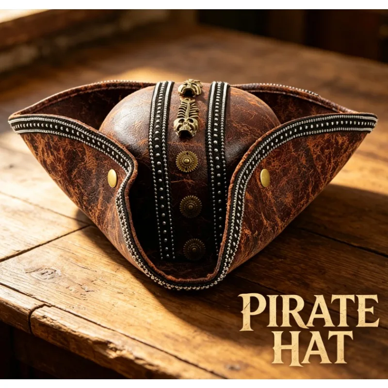 

Halloween Pirate Hat Cosplay Costume Prop Skeleton Gear Bicor Turn Up Brim Sailor Tricorn Hat for Adult Role Play Party