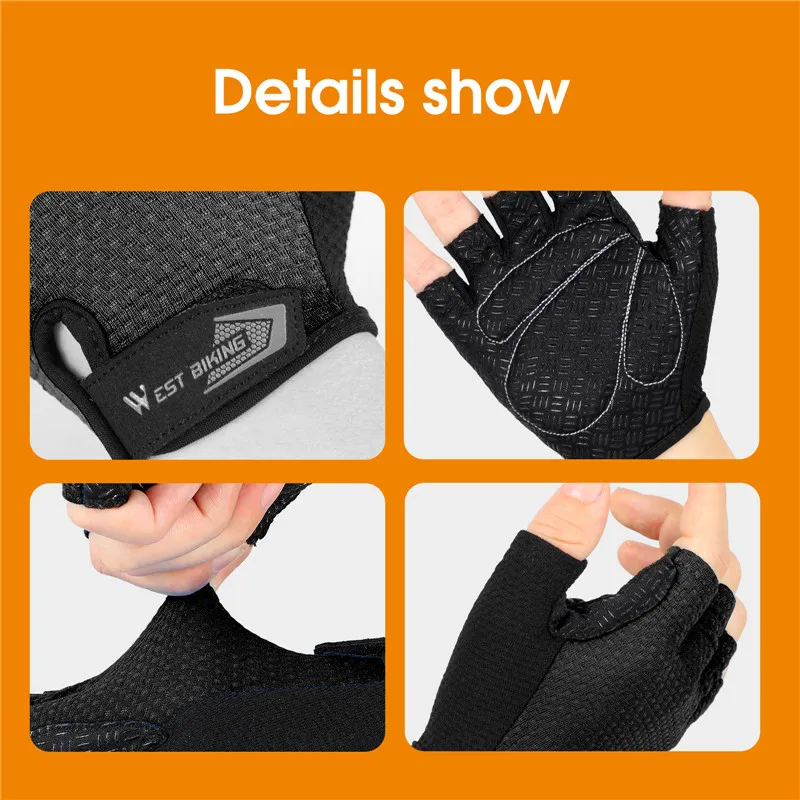 WEST BIKING Half Finger Cycling Gloves Anti Slip Motorcycle MTB Road Bike Gloves Men Sport Fitness Bicycle Fingerless Gloves