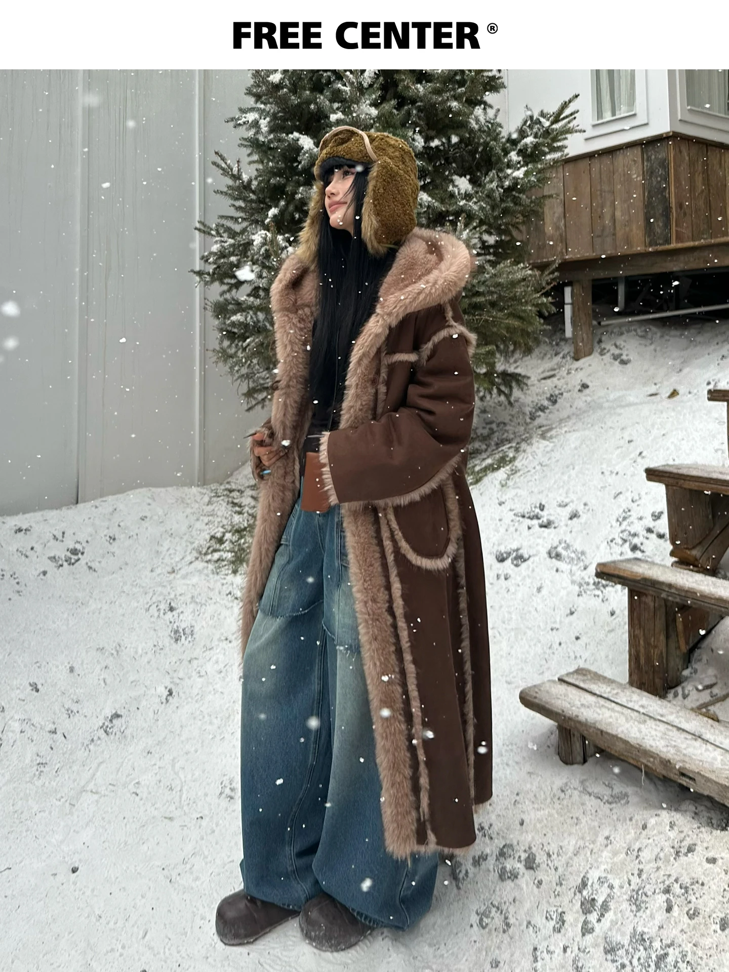 Dupla face usar casaco de camurça feminino longo com capuz pele de couro intercuído calor casaco de inverno de comprimento médio luxo sle