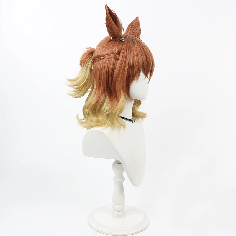 Anime Game Umamusume Pretty Derby Jungle Pocket Cosplay Wig with Ears Tails Heat Resistant Synthetic Hair Halloween Role Play Pa