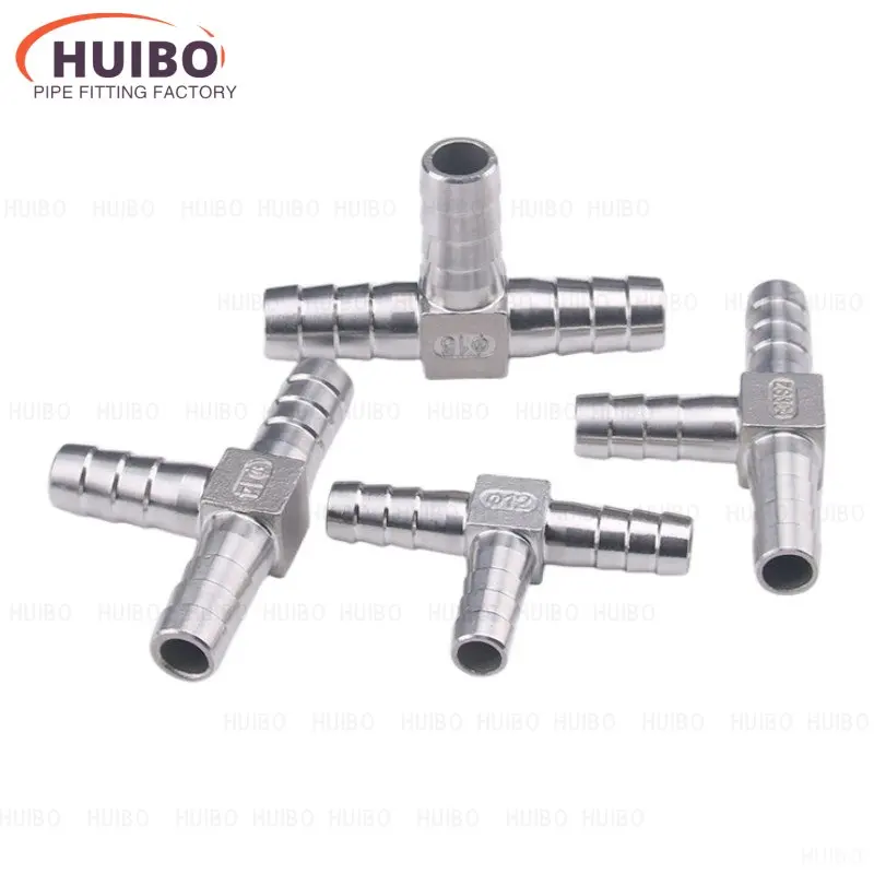 1pcs 304 Stainless Steel T-Shape Tee Barb Hose Fittings 6mm- 32mm Pagoda Plumbing Connector 3 Way Hose Tube Barb Barbed Coupling