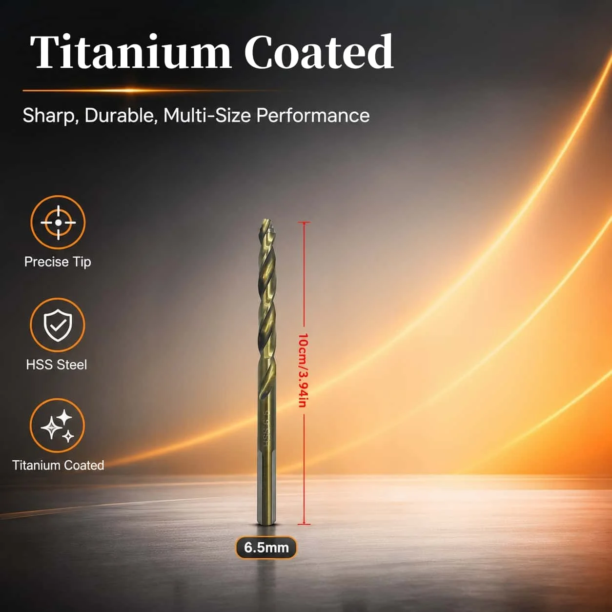 Titanium Coated HSS Step Drill Bit 6.5mm Straight Shank Precision Drill Bit for Metal Wood Plastic Working