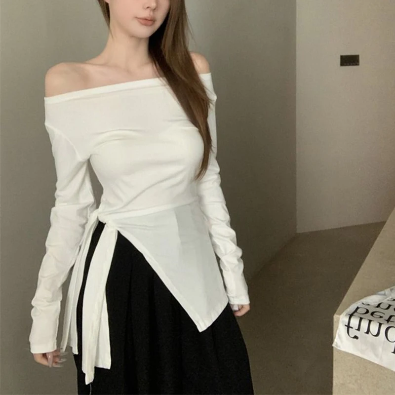 New Korean Fashion Girls T-shirts Long Sleeves T-shirts Women Strap Designer Comfortable Tops Lady Slim Fit Thin Clothes