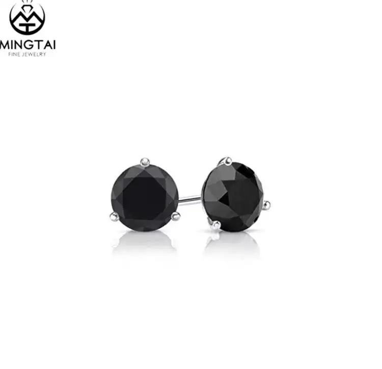 Fashion Designs Luxury Daily Wear Earrings Women Black Cz Stud 14k White Gold Diamond Screw Backs Earrings