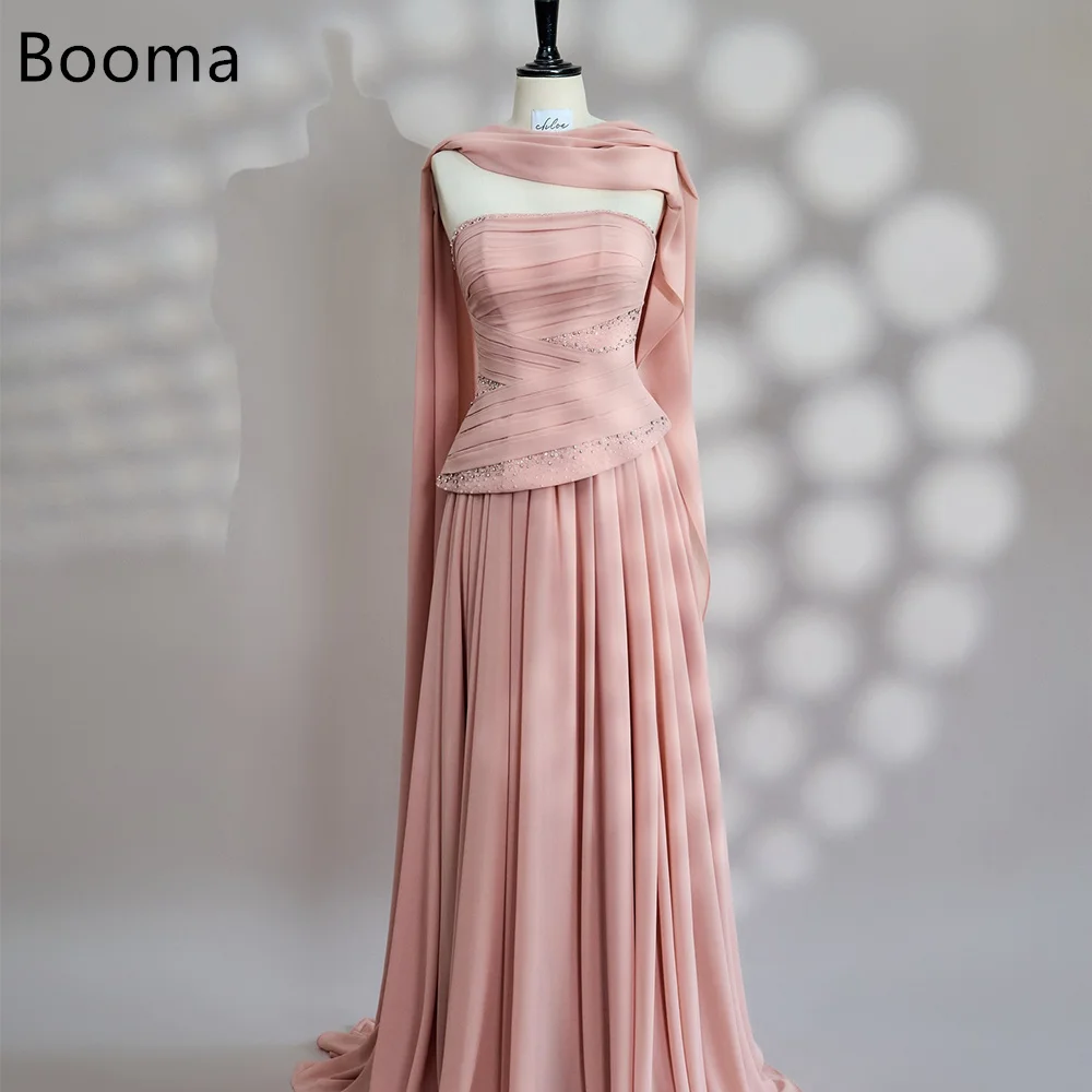 

Booma A-Line Strapless Shiny Pleat Pink chiffon Evening Dresses Long Formal Dresses for Women Elegant Prom Gowns Custom Made