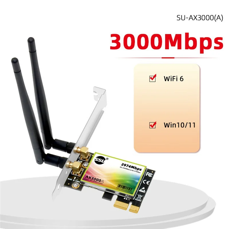 SSU AX3000 Dual-Band 3000Mbps WiFi6 PCIe Wifi Adapter Wireless 2.4G/5G 802.11Ac/AX Wi-Fi 6 Card for PC Computer