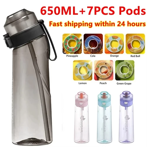 Botella de agua con sabor de 650ml, botella para beber deportiva, cápsulas de sabor, taza de agua con aroma a fruta para acampar al aire libre, Fitness, moda